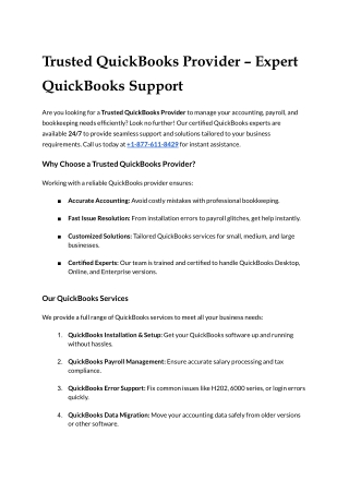 Trusted QuickBooks Provider – Expert QuickBooks Support