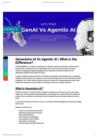 Generative Al Vs Agentic Al  