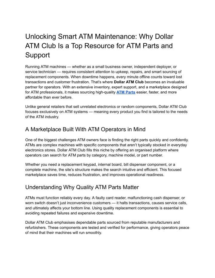 PPT - Unlocking Smart ATM Maintenance_ Why Dollar ATM Club Is a Top ...