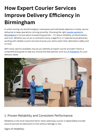 How Expert Courier Services Improve Delivery Efficiency in Birmingham