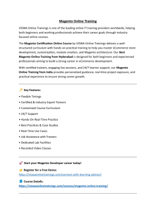 Magento Professional Certification & Training From India