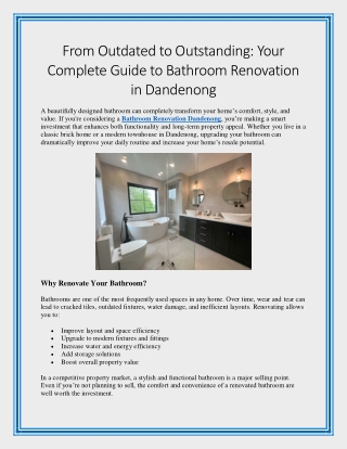 From Outdated to Outstanding Your Complete Guide to Bathroom Renovation in Dandenong