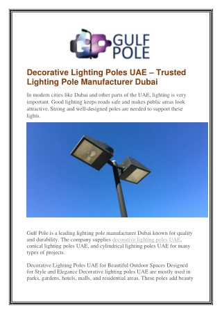 Decorative Lighting Poles UAE  Trusted Lighting Pole Manufacturer Dubai