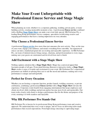 Make Your Event Unforgettable with Professional Emcee Service and Stage Magic Show