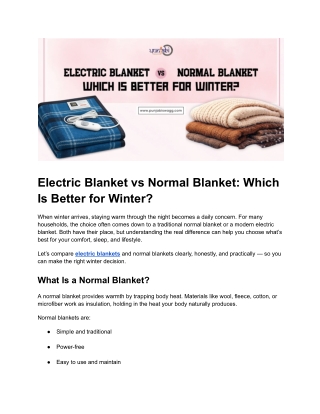 Electric Blanket vs Normal Blanket_ Which Is Better for Winter