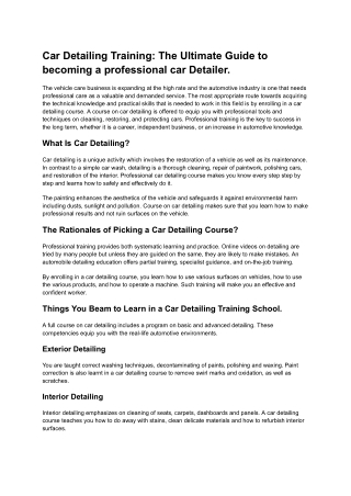 (Article )The Ultimate Guide to becoming a professional car Detailer.