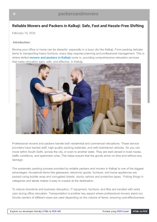 Moving and Packing Services in Kalkaji: Safe, Quick, and Free