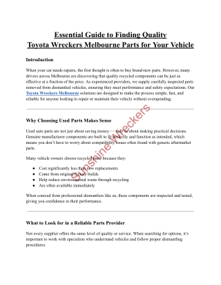 Essential Guide to Finding Quality Toyota Wreckers Melbourne Parts for Your Vehicle