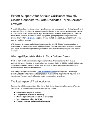 Expert Support After Serious Collisions_ How HD Claims Connects You with Dedicated Truck Accident Lawyers