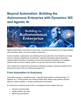 Building the Autonomous Enterprise with Dynamics 365 and Agentic AI