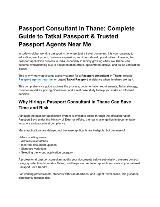 Passport Consultant in Thane Complete Guide to Tatkal Passport & Trusted Passport Agents Near Me