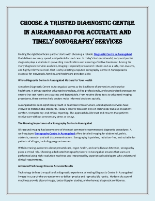 Choose a Trusted Diagnostic Centre in Aurangabad for Accurate and Timely Sonography Services