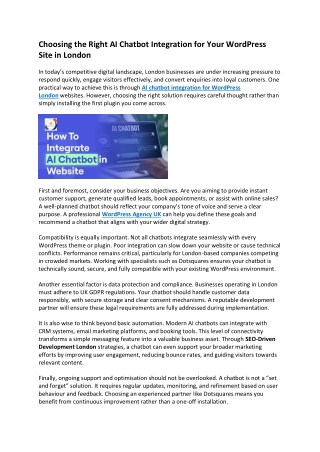 Choosing the Right AI Chatbot Integration for Your WordPress Site in London