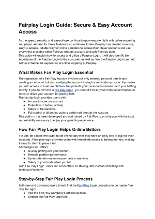 Fairplay Login Guide Secure & Easy Account Access