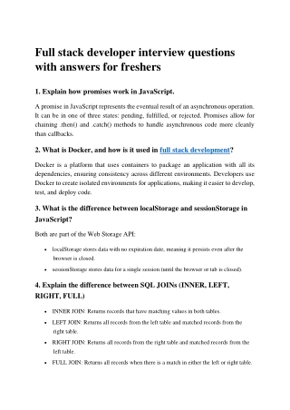 Full stack developer interview questions with answers for freshers_Credo Systemz