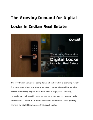 The Growing Demand for Digital Locks in Indian Real Estate: Security, Convenienc