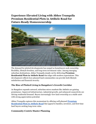 Experience Elevated Living with Abhee Tranquila Premium Residential Plots in Attibele Road for Future-Ready Homeownershi