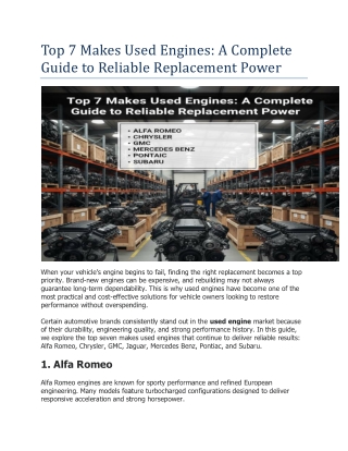 Top 7 Makes Used Engines: A Complete Guide to Reliable Replacement Power