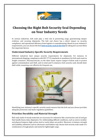 Choosing the Right Bolt Security Seal Depending on Your Industry Needs