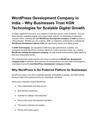 Top WordPress Website Development Company in India | KGN Technologies