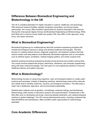 Difference Between Biomedical Engineering and Biotechnology in the UK
