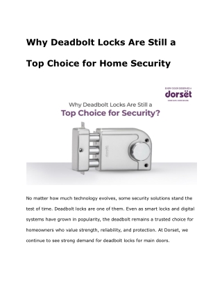 Why Deadbolt Locks Are Still a Top Choice for Home Security