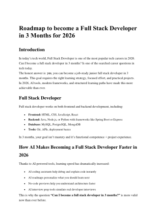 Roadmap to become a Full Stack Developer in 3 Months for 2026_Credo Systemz
