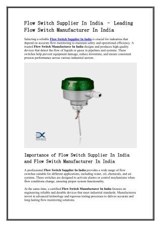 Flow Switch Supplier In India – Leading Flow Switch Manufacturer In India