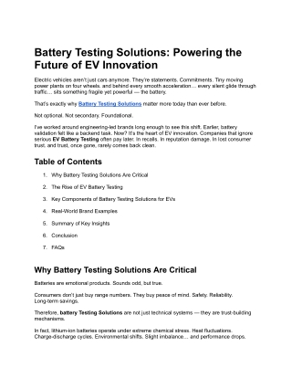 Battery Testing Solutions Powering the Future of EV Innovation