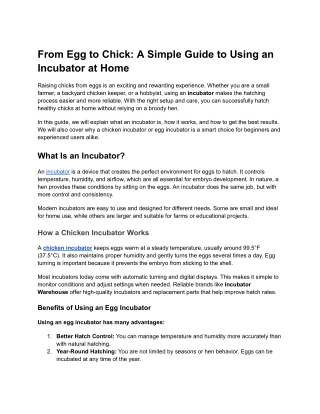 From Egg to Chick_ A Simple Guide to Using an Incubator at Home