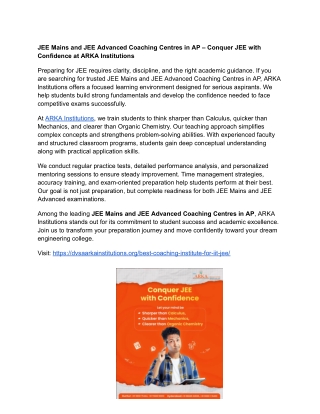 JEE Mains and JEE Advanced Coaching Centres in AP – ARKA Institutions