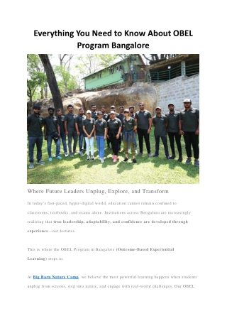 Everything You Need to Know About OBEL Program Bangalore