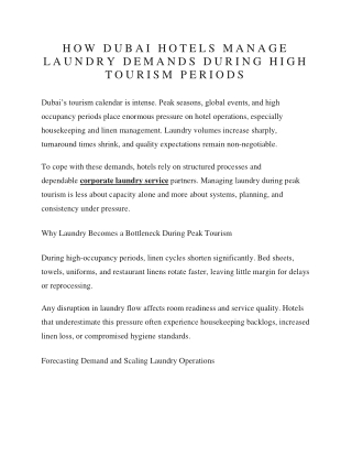 How Dubai Hotels Manage Laundry Demands During High Tourism Periods