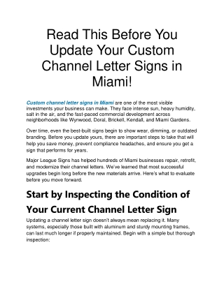 Read This Before You Update Your Custom Channel Letter Signs in Miami