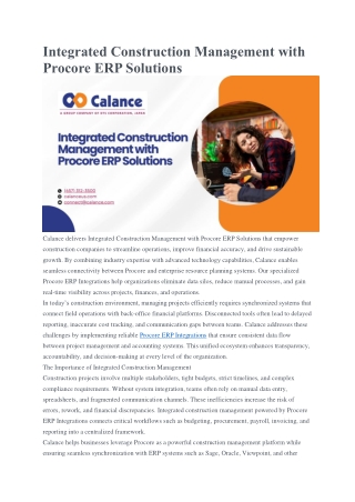 Integrated Construction Management with Procore ERP Solutions