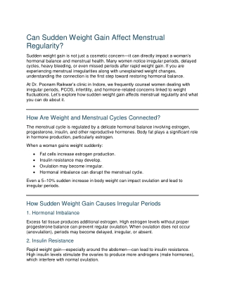 Sudden Weight Gain And Menstrual Regularity Dr Poonam Raikwar