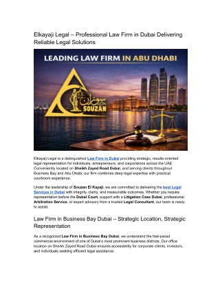 Elkayaji Legal – Professional Law Firm in Dubai Delivering Reliable Legal Soluti