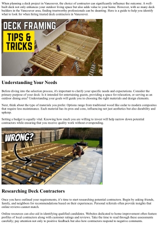 Trusted Deck Contractors Vancouver: What to Look For When Hiring