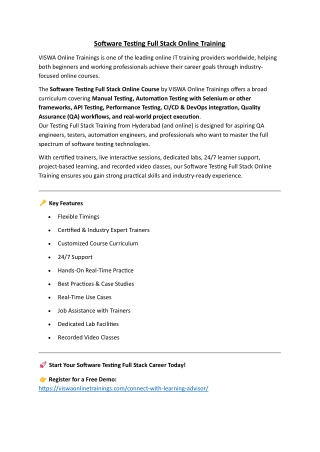 Software Testing Full Stack Online Certification Training Course