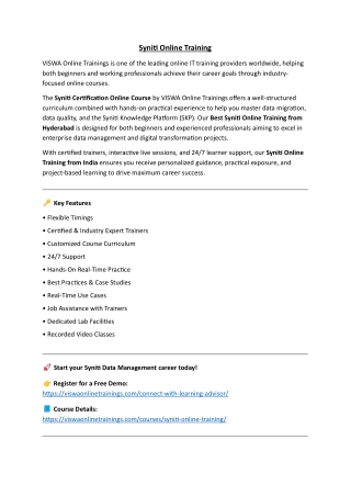 Syniti Online Training Real-time support from India