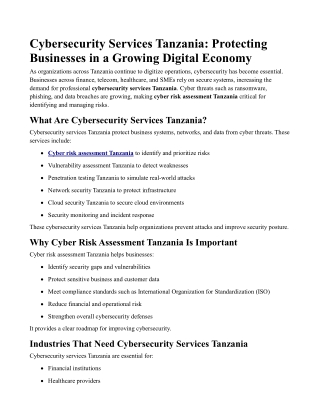 Cybersecurity Services Tanzania Protecting Businesses in a Growing Digital Economy