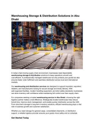 Warehousing Storage & Distribution Solutions in Abu Dhabi