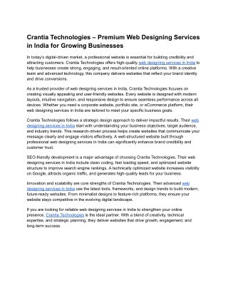 Crantia Technologies – Premium Web Designing Services in India for Growing Businesses