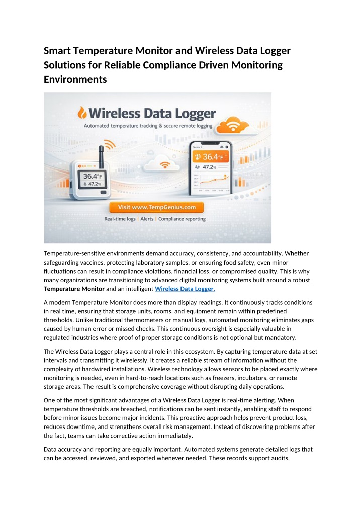 PPT - Smart Temperature Monitor and Wireless Data Logger Solutions for ...