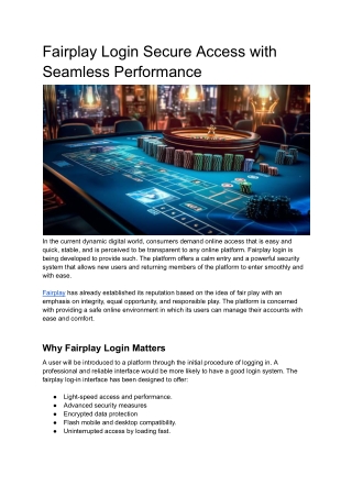 Fairplay Login Secure Access with Seamless Performance