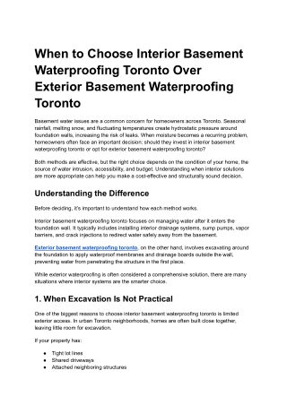 Signs You Need Interior and Exterior Basement Waterproofing in Toronto