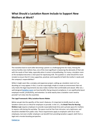 What Should a Lactation Room Include to Support New Mothers at Work