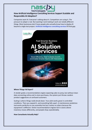 How Artificial Intelligence Consulting Services Support Scalable and Responsible AI Adoption