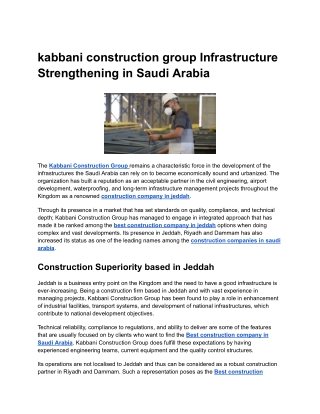 kabbani construction group Infrastructure Strengthening in Saudi Arabia