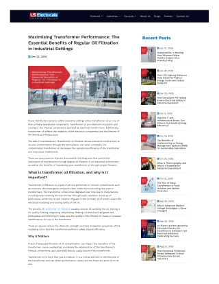 Maximising transformer performance the essential benefits of regular oil filtration in industrial settings